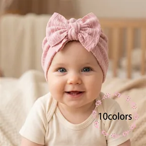 Bonnet Turban Bébé Avec Grand Nœud Doux Extensible Jacquard Tricoté Bandeau Pour Nouveau-Né Nourrisson Accessoires Cheveux
