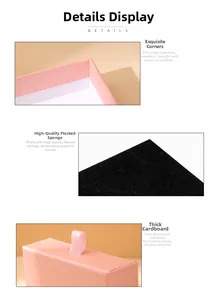 Detail of pink jewelry box with silk ribbon handle and black velvet foam insert padding