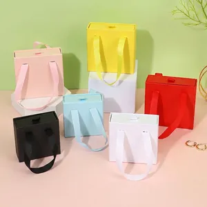 Square Cardboard Drawer Jewelry Box With Satin Ribbon Handle Velvet Lining For Earrings Rings Necklace Bracelet Gift Packaging