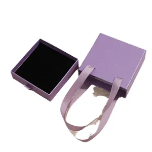 Lavender purple drawer jewelry box with matching ribbon handle paper gift bag