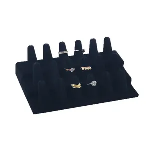 Black velvet three-tier 18-finger ring display stand for counter jewelry storage