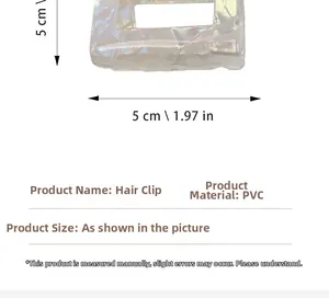 Detailed size specifications for a 5cm pearlescent PVC hair claw clip with dimensions