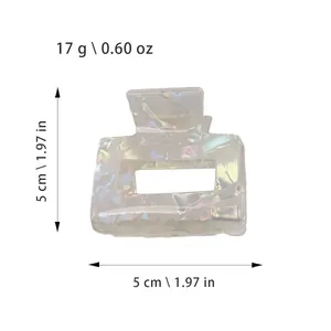 Iridescent white acetate square hair claw clip with 5cm dimensions and pearl finish