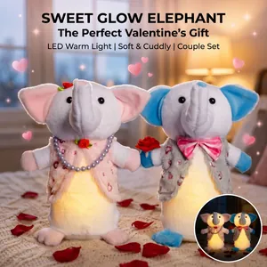 LED Glowing Plush Elephant Toy Valentine's Day Gift Heart Rose Decor Soft Stuffed Animal Doll For Girls Boys Bedroom Ornament