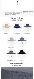 Détail d'un chapeau de soleil d'été à bord large 15cm en nylon à séchage rapide