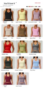 Detailed grid showing 14 solid color options for women's halter yoga sports tops