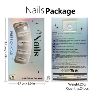 Macro view of medium ballet press-on nails set with silver glitter marble texture