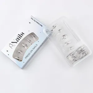 Detail view of 24pcs medium ballet press-on nails with black flame and silver glitter
