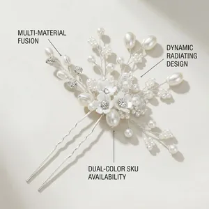 Handmade bridal hair pin with white pearls, crystals and floral details for weddings
