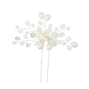 Épingle à cheveux de mariée faite main avec fleurs blanches, perles et cristaux