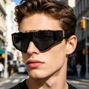 Lunettes De Soleil Sport Surdimensionnées Verre Shield Monture PC Métal Protection UV400 Futuriste Mode Cyclisme Pour Hommes Femmes