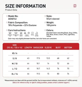 Detailed size guide and fabric specifications for quick-dry athletic yoga t-shirt