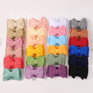 Multi-color baby bow headband set with ribbed elastic fabric for infants