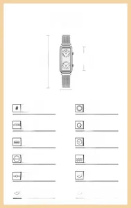Detailed specifications diagram of GEDI dual-timezone rectangular silver quartz watch