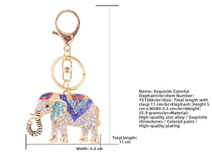 Detailed size chart for rhinestone elephant keychain with dimensions 5cm by 6.5cm