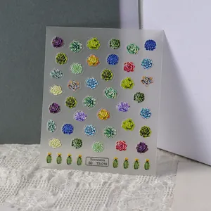 Détail des stickers 5D en relief pour ongles, motif succulentes modèle TS-018