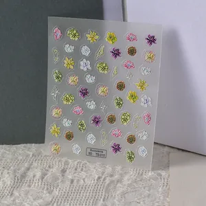 Détail macro de stickers 5D pour ongles aux motifs de succulentes et textures 3D