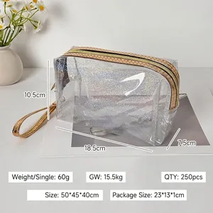 Holographische PVC Kosmetiktasche mit goldenem Reißverschluss 18,5x10,5x7,5cm