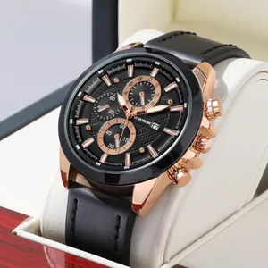 VA VA VOOM Men Quartz Chronograph Watch Luminous Waterproof Calendar Business Sport Wristwatch With Microfiber Leather Strap