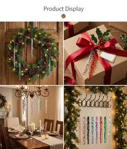 Detalle de carámbanos de acrílico coloridos para diversas decoraciones navideñas
