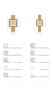 Spécifications détaillées des montres carrées GEDI avec dimensions et caractéristiques