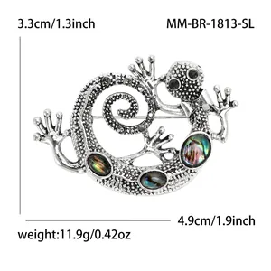 Vintage-Eidechsen-Brosche mit Abalone-Schalen-Inlays und Antik-Silber-Finish für Damen