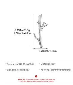 Detailed size specifications for silver branch-shaped creative floral brooch brooch