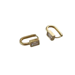 Minimalist gold hoop earrings featuring elegant rectangular zircon stone for women