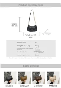 Detailed size chart and specifications for vintage print shoulder bag with 33cm handle