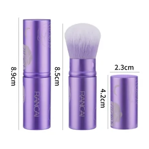 Pennello retrattile viola per cipria con motivo floreale 3D e setole morbide sfumate