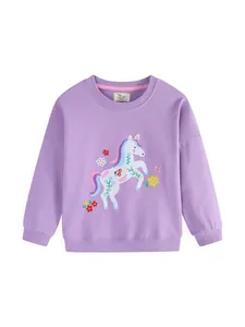 Girls lavender unicorn sweatshirt with long sleeves and colorful floral embroidery