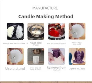 DIY guide showing the step-by-step process for making purple angel scented candles