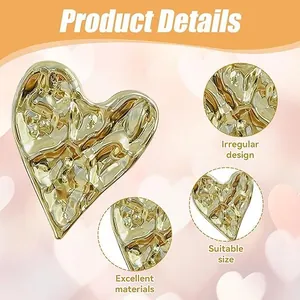 Modern Heart Brooch For Women Hammered Texture 3D Sculpture Alloy Metal Irregular Pin For Suit Dress Jacket Decoration