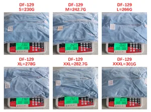 Tableau de mesure du poids pour polo gaufré bleu clair en différentes tailles de S à XXXL