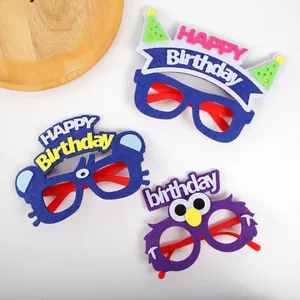 Cartoon felt party glasses with Happy Birthday text and animal designs for photo props