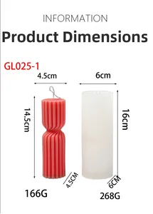 Macro detail of spiral cylinder candle silicone mold with product dimensions and size