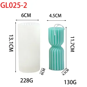 Detailed dimensions for cylindrical spiral candle silicone mold and finished wax pillar