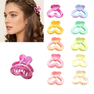 Mini Heart Hair Claw Clip For Women Girls Sweet Macaron Color Marble Texture PS Plastic Small Hairpin Hair Accessories