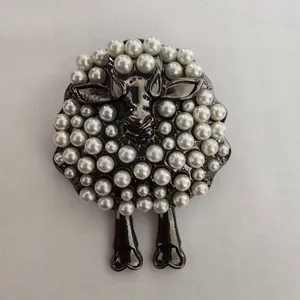 Cute black metal sheep brooch with white pearl inlay for suits and coats
