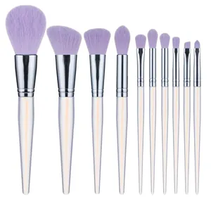 10-teiliges Make-up-Pinsel-Set mit lila Borsten und klaren Acryl-Kristallgriffen