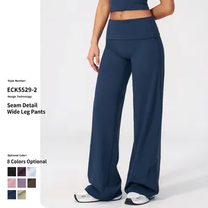 Pantalon de Yoga Large à Taille Rabattable pour Femme en Nylon Spandex Brossé Pantalon de Sport Fitness Décontracté