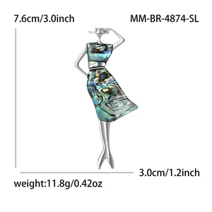 Fashion alloy lady brooch with natural iridescent shell hat on white background