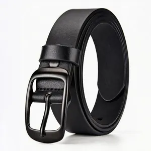 Minimalist black faux leather belt with matte metal buckle for versatile fashion styles