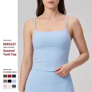 Débardeur de Sport Femme Col Carré Fines Bretelles Brossé Yoga Évacuation de l'humidité Haute Élasticité Fitness Coupe Ajustée