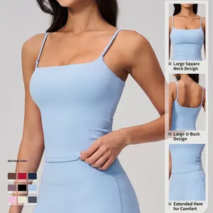 Ensemble yoga femme bleu clair avec débardeur à encolure carrée et dos en U