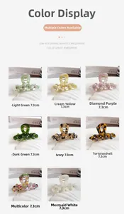 Detailed grid of 7.3cm flower acetate hair claws with rhinestones in 8 varied colors