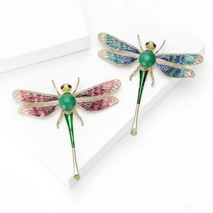 Broche Libellule en Alliage Émaillé Vintage Avec Strass et Pierre Verte Incrustée Épingle Insecte Bijoux Cadeau Femme