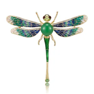 Broche Libellule en Émail Vintage pour Femmes Alliage Plaqué Or avec Strass Insecte Bijoux de Mode Accessoire Décoratif
