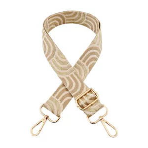 Bandoulière réglable tissée beige et or avec mousquetons métalliques dorés pour sacs