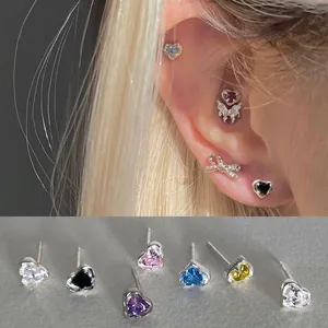 Sparkling heart-shaped zircon stud earrings in various colors for women